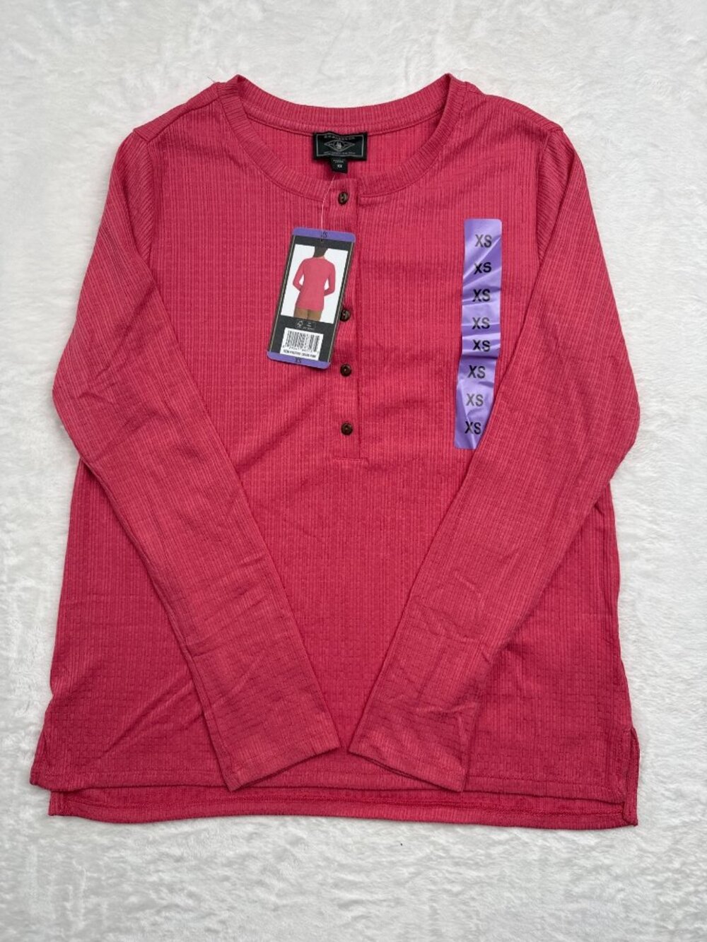 G.H. Bass & Co. Womens Pink XS Textured Henley Long Sleeve Top